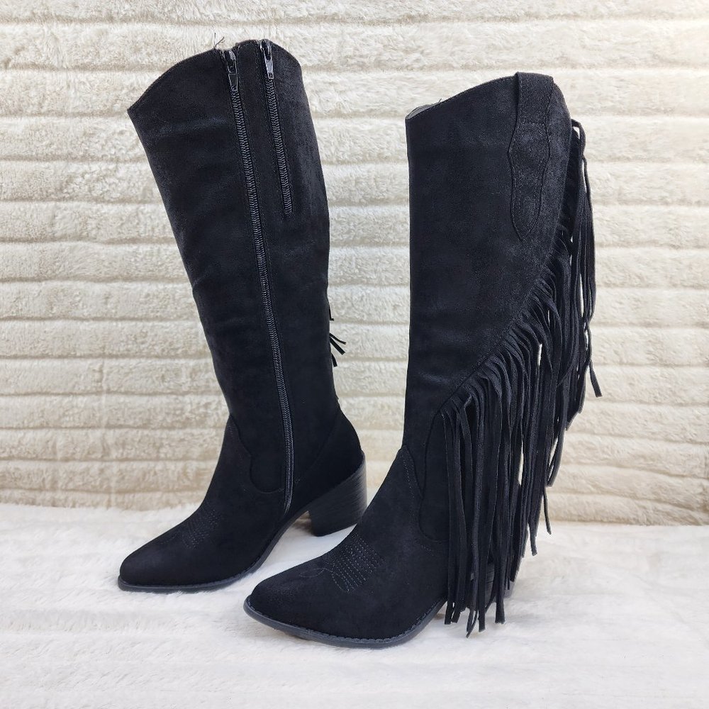 Pierre Dumas “Wilder” Black Distressed Side Fringe Boots